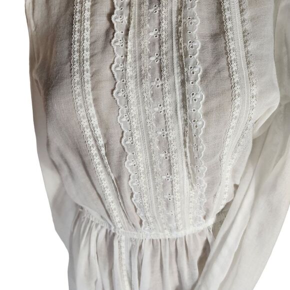 Gunne Sax White Lace 1970s White Prairie Wedding Lace Collar Satin Trim Dress - Picture 9 of 12